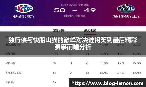 独行侠与快船山猫的巅峰对决谁将笑到最后精彩赛事前瞻分析